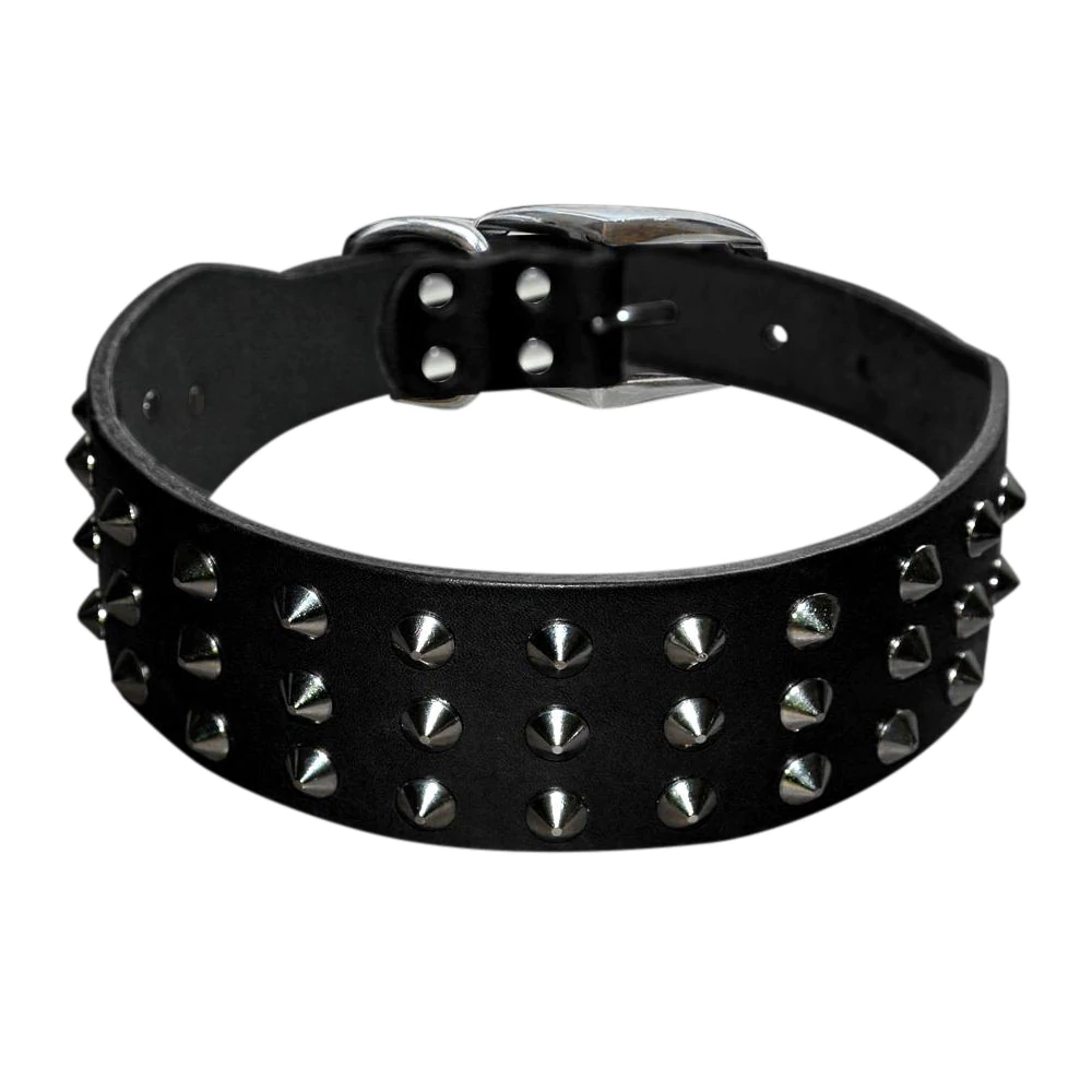 Cool Rivets Studded Genuine Leather Dog Collar